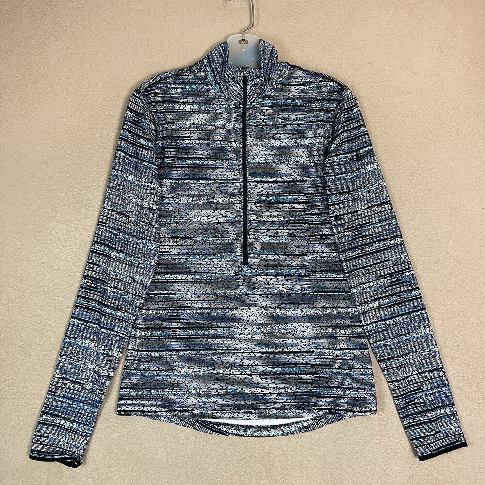 Nike Pro Shirt Womens M Blue Dri Fit Competition‎ Base Layer 1/2 Zip Long Sleeve